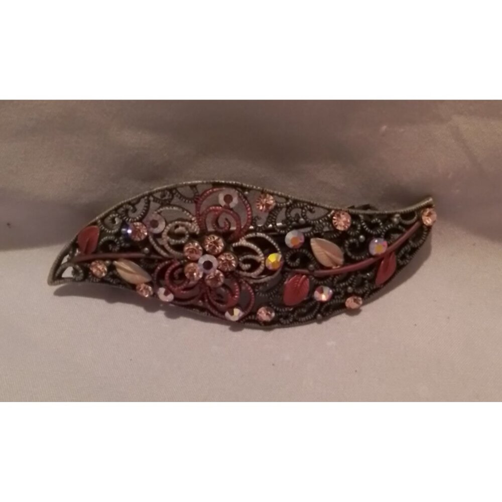 Vintage Filigree Floral Hair Clip With Rhinestones Barrette For Women